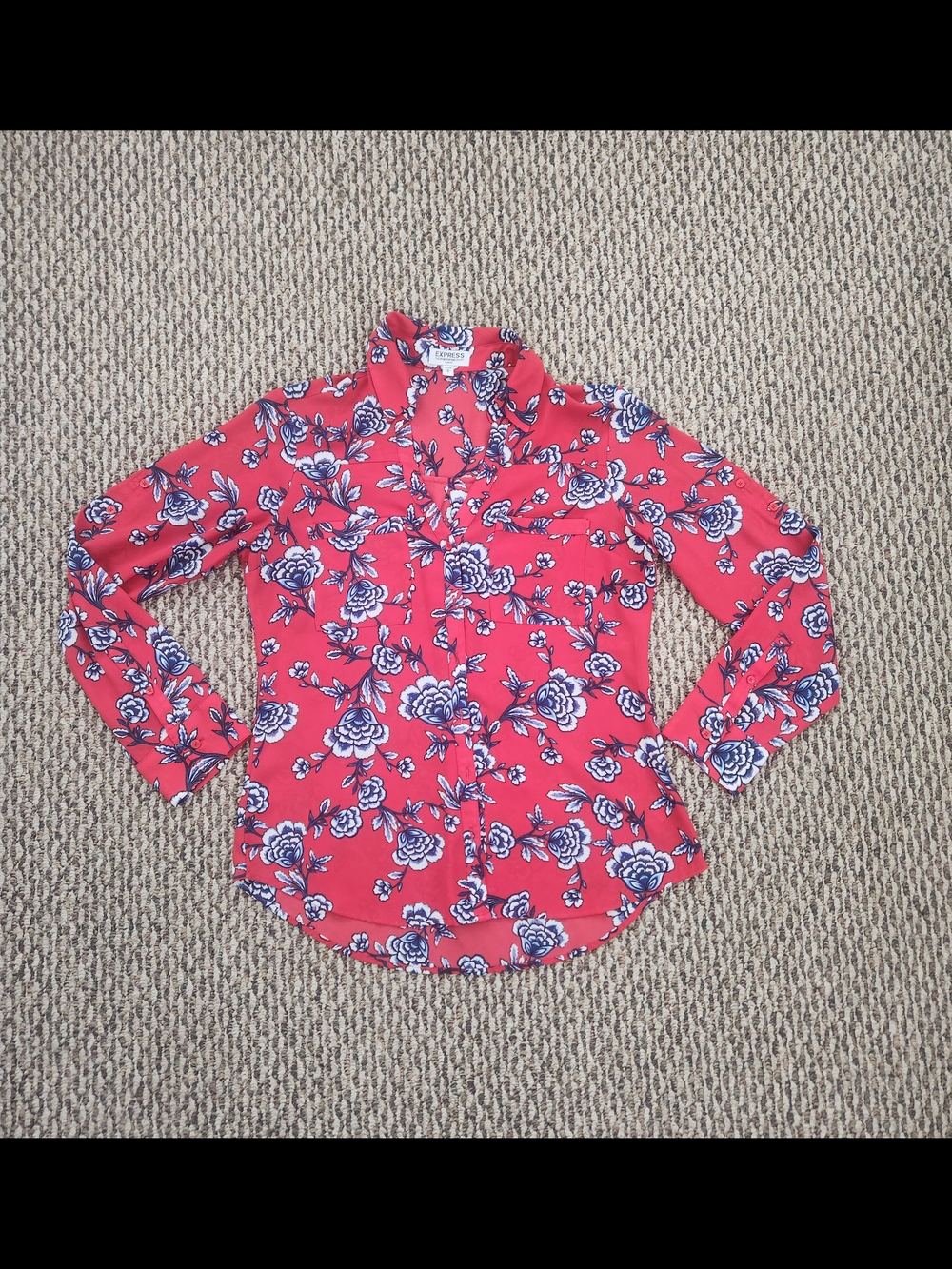Express Red Floral Button-Down Shirt